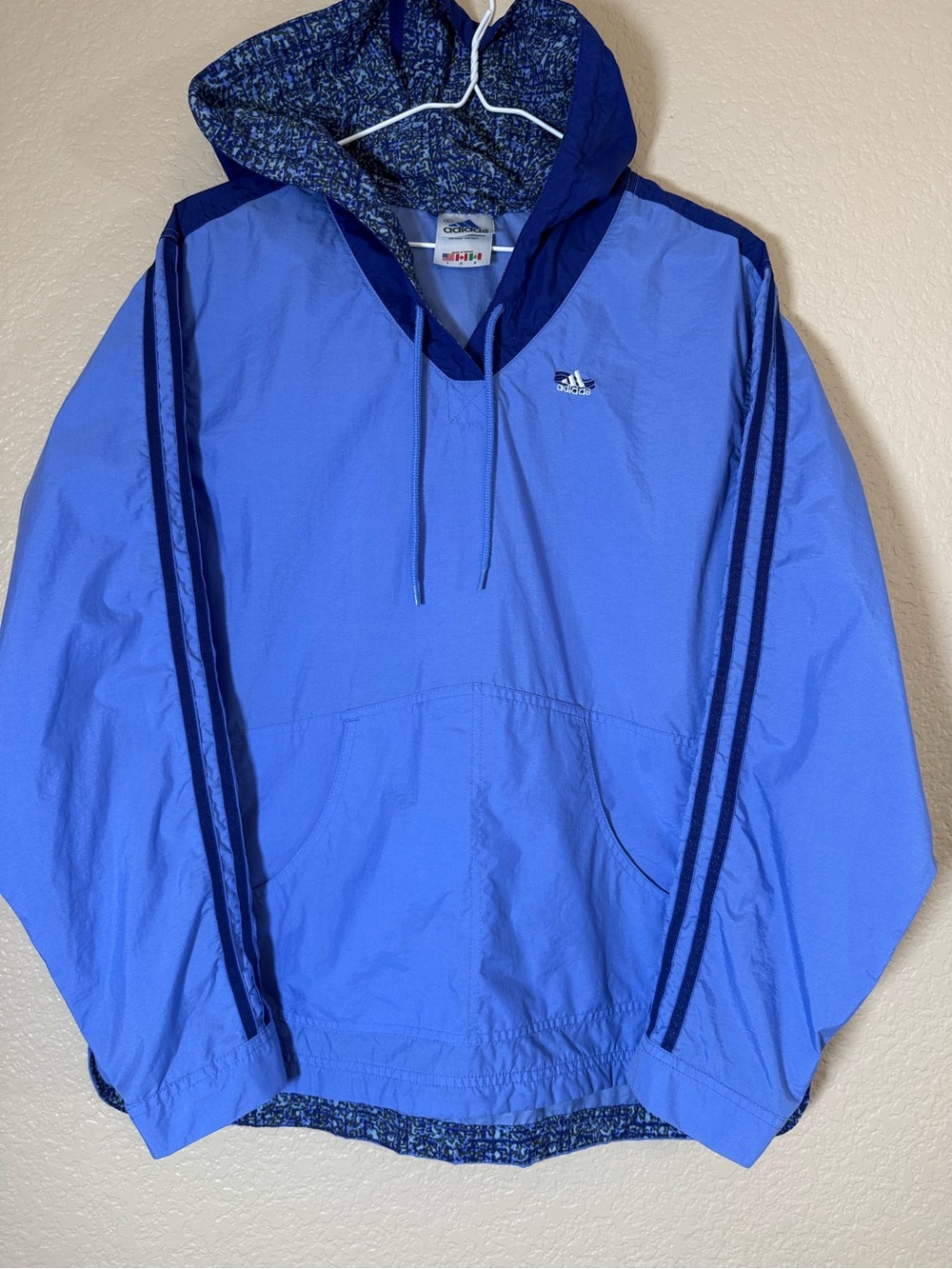 Vintage Adidas Windbreaker three stripes blue Zip Hood Size Women’s Large - Picture 2 of 10